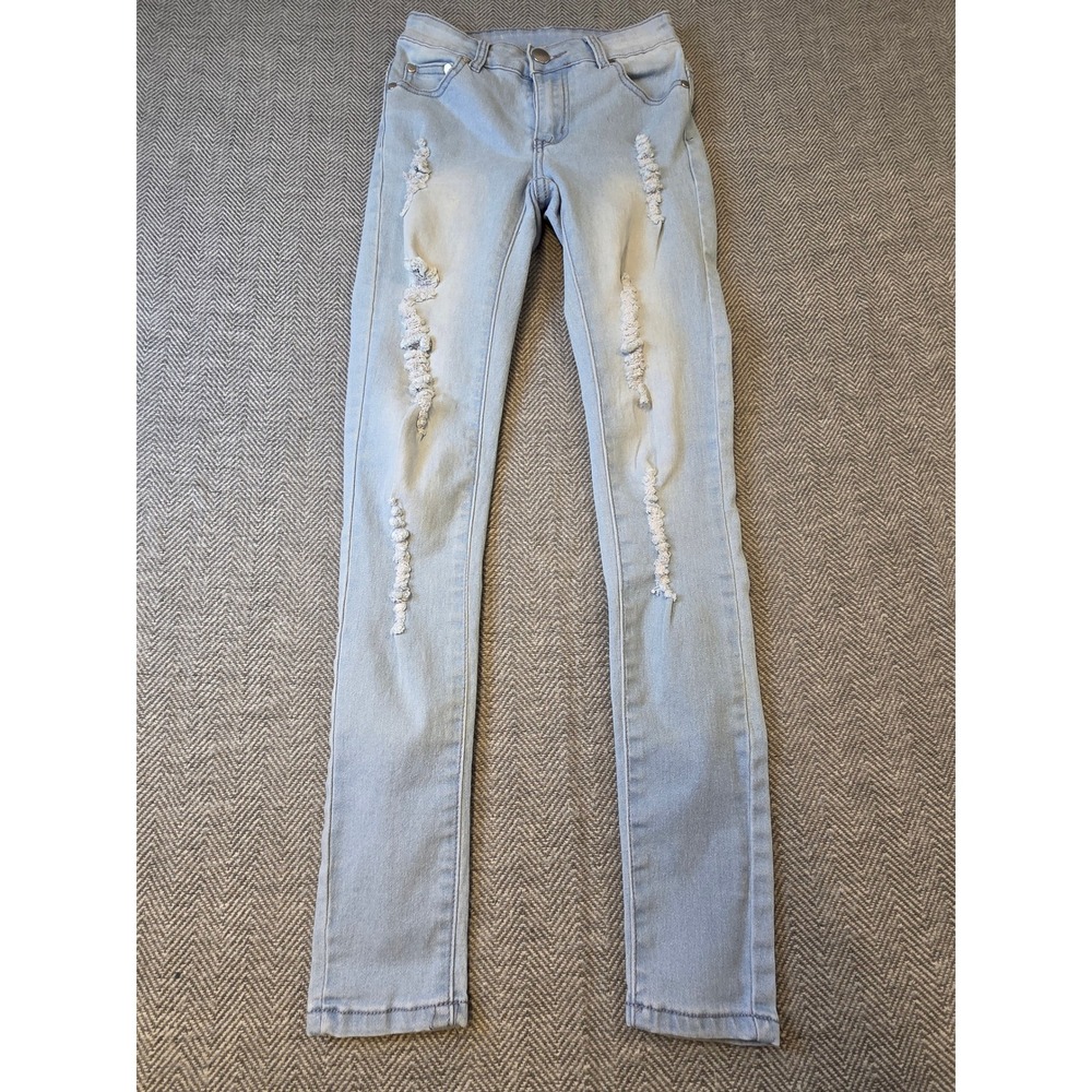 Ling Collection Skinny Jeans Womens 3/4 Blue Denim Distressed Streetwear Outdoor